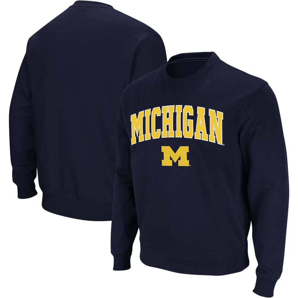 Michigan Wolverines Colosseum Arch & Logo Crew Neck Sweatshirt - Navy
