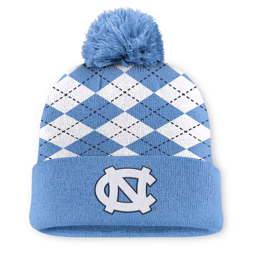 North Carolina Tar Heels Jordan Brand Men's Argyle Peak Cuffed Knit Hat with Pom - Carolina Blue