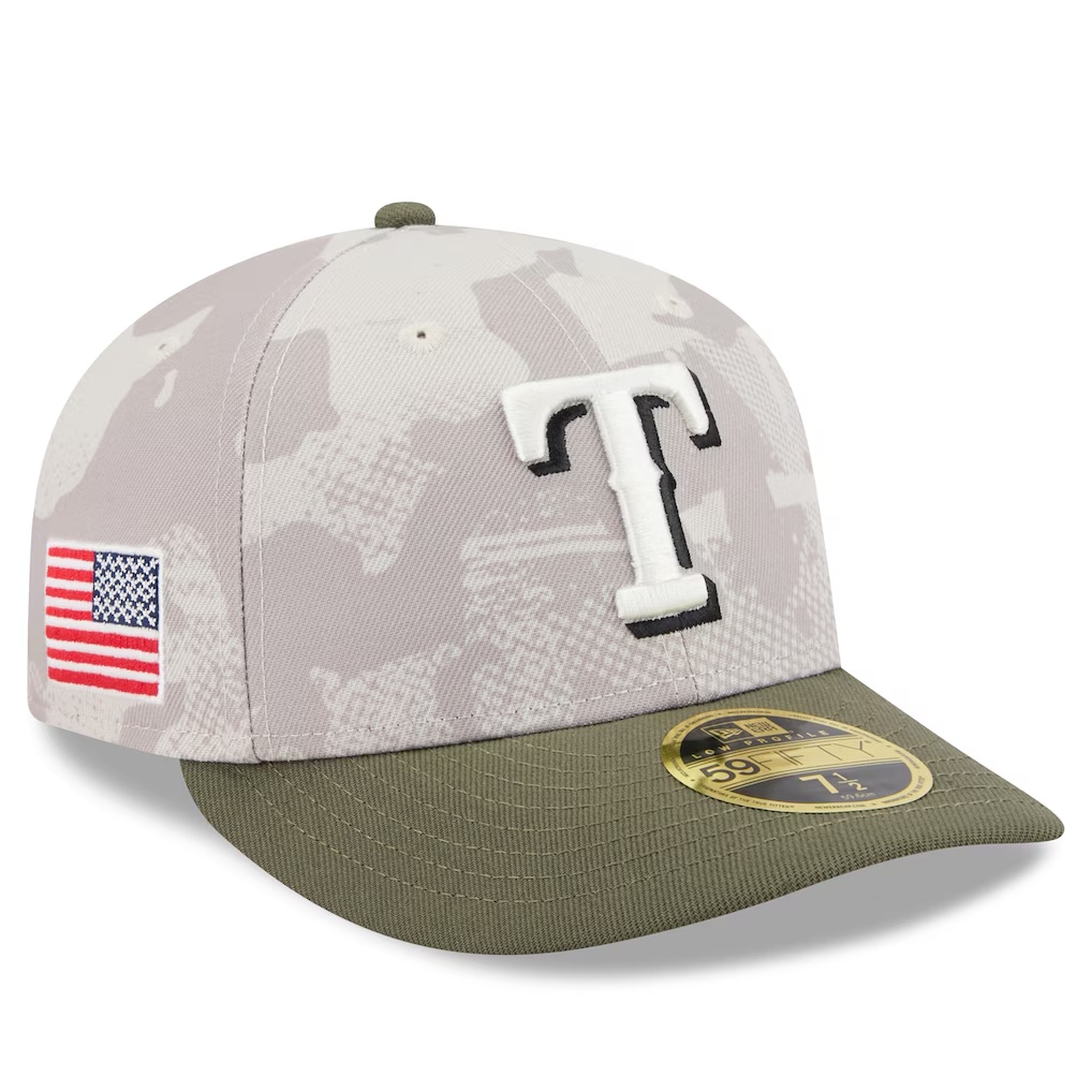 Texas Rangers New Era 2025 Armed Forces Day Low Profile 59FIFTY Fitted Hat - Light Beige/Olive