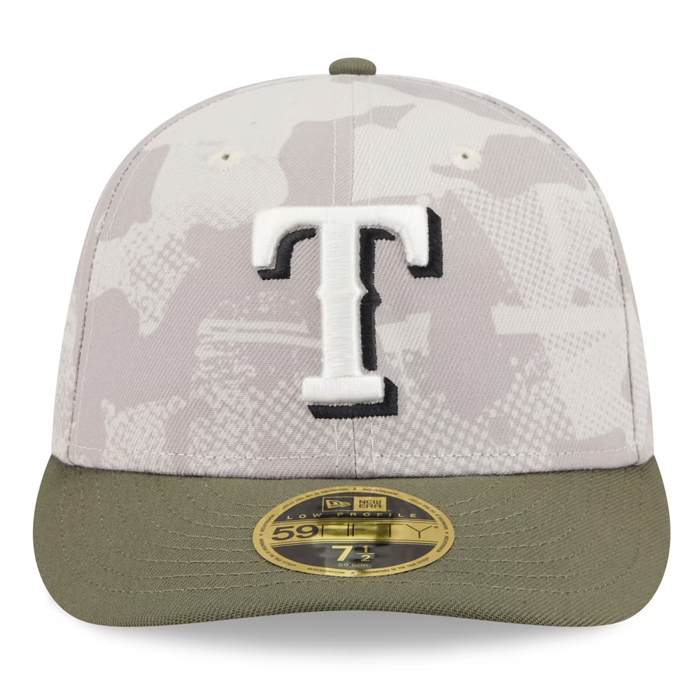 Texas Rangers New Era 2025 Armed Forces Day Low Profile 59FIFTY Fitted Hat - Light Beige/Olive
