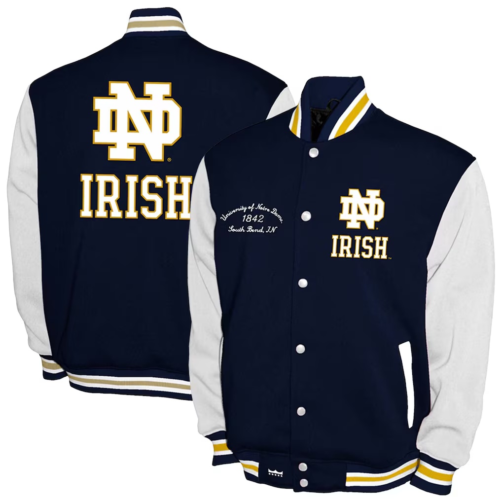 Notre Dame Fighting Irish Franchise Club Fleece Varsity Full-Snap Jacket - Navy