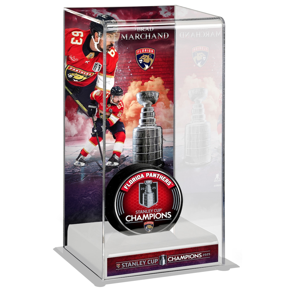 Brad Marchand Florida Panthers Fanatics Authentic 2025 Stanley Cup Champions Logo Deluxe Tall Hockey Puck Case