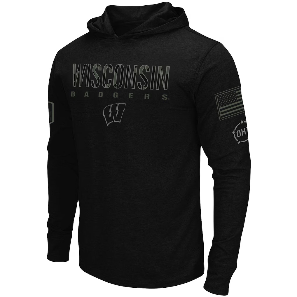 Wisconsin Badgers Colosseum OHT Military Appreciation Hoodie Long Sleeve T-Shirt - Black