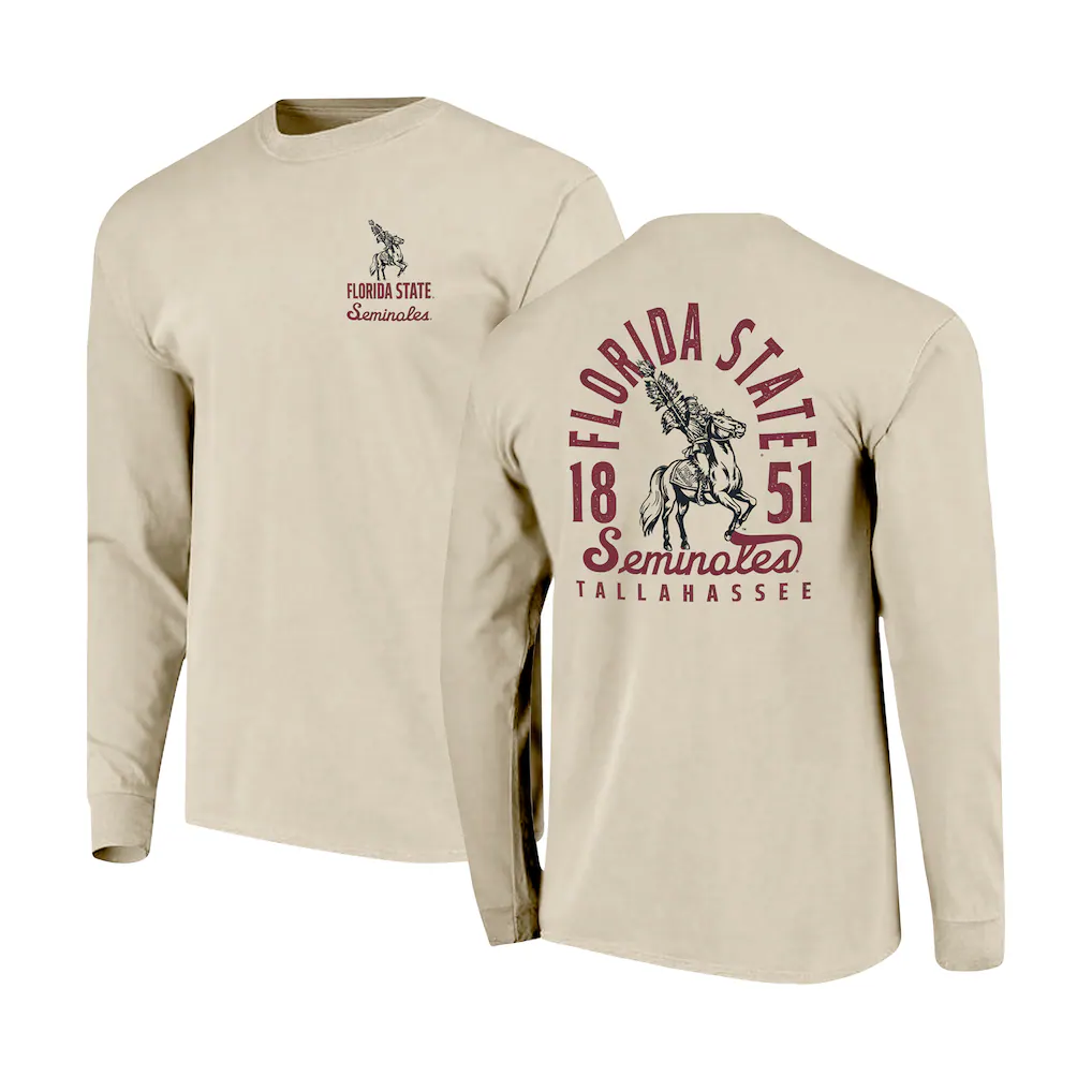 Florida State Seminoles Comfort Colors Mascot Overlay Long Sleeve T-Shirt - Natural
