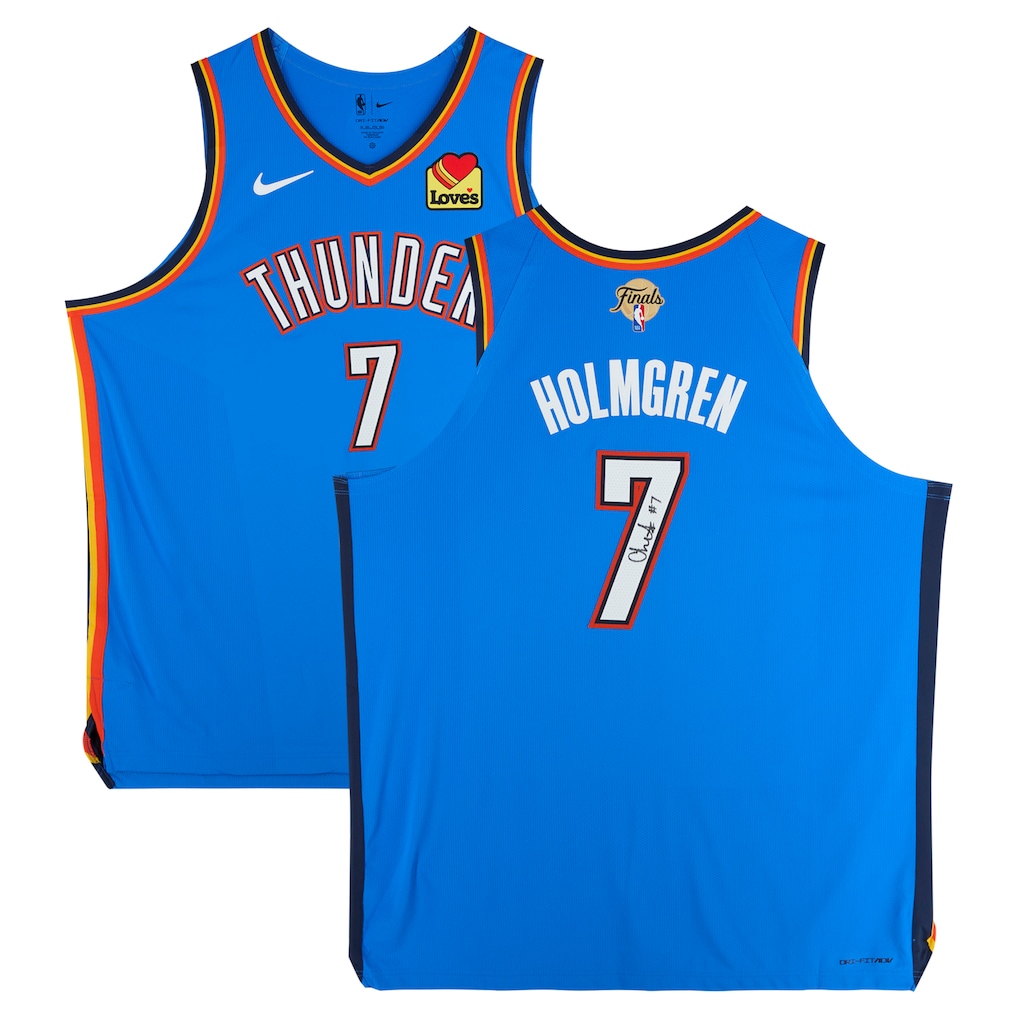 Chet Holmgren Oklahoma City Thunder Autographed Fanatics Authentic Nike 2025 NBA Finals Patch Blue Icon Authentic Jersey