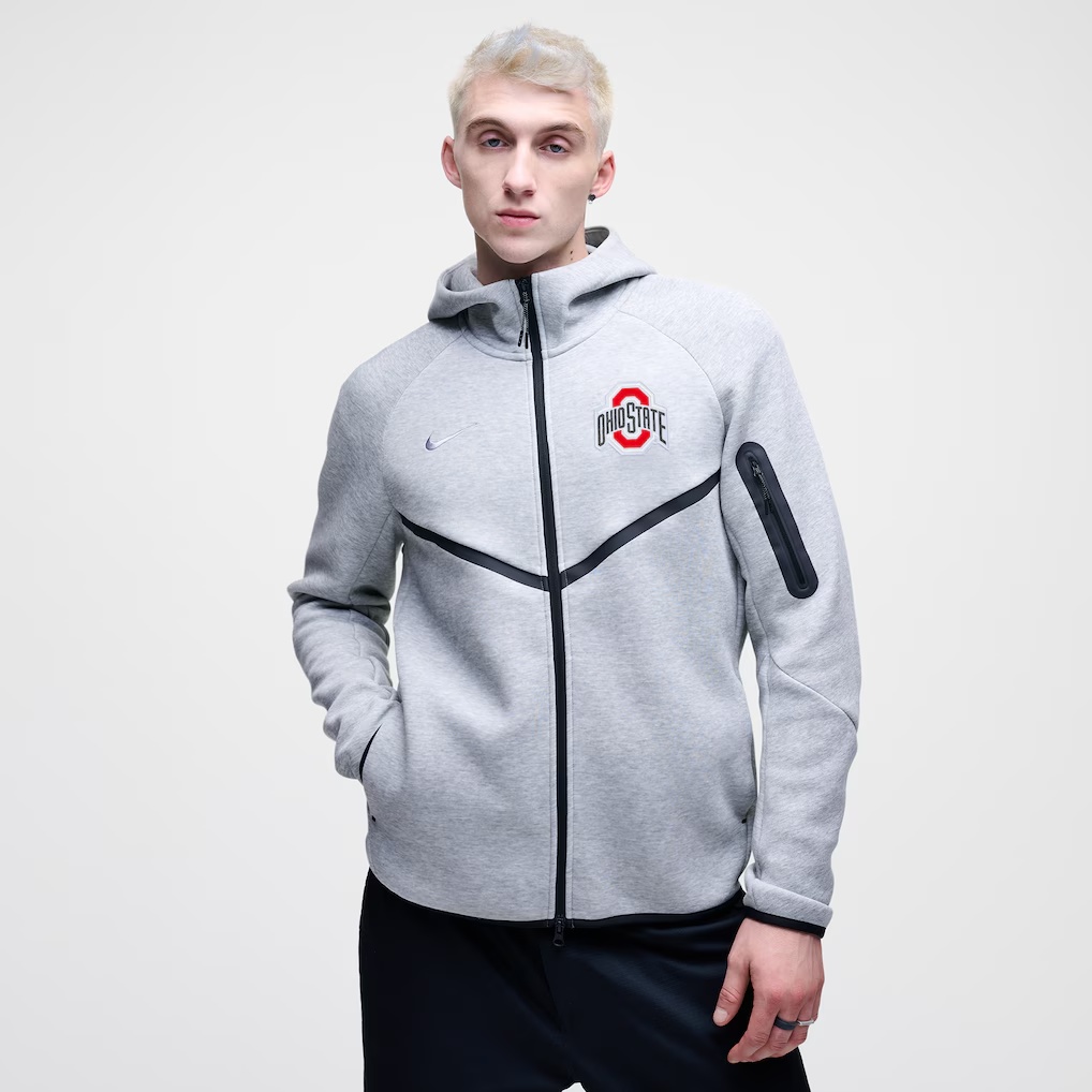 Ohio State Buckeyes Nike Tech Fleece Full-Zip Windrunner Hoodie - Heather Gray