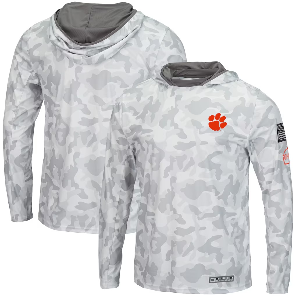 Clemson Tigers Colosseum OHT Military Appreciation Long Sleeve Hoodie Top - Arctic Camo