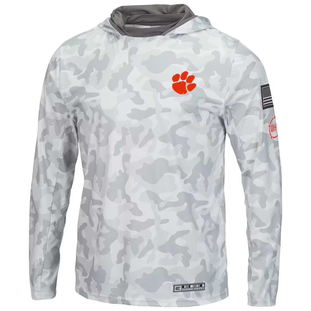 Clemson Tigers Colosseum OHT Military Appreciation Long Sleeve Hoodie Top - Arctic Camo