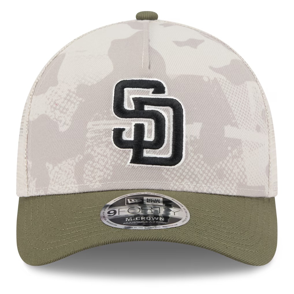 San Diego Padres New Era 2025 Armed Forces Day 9FORTY M-Crown A-Frame Adjustable Hat - Light Beige/Olive