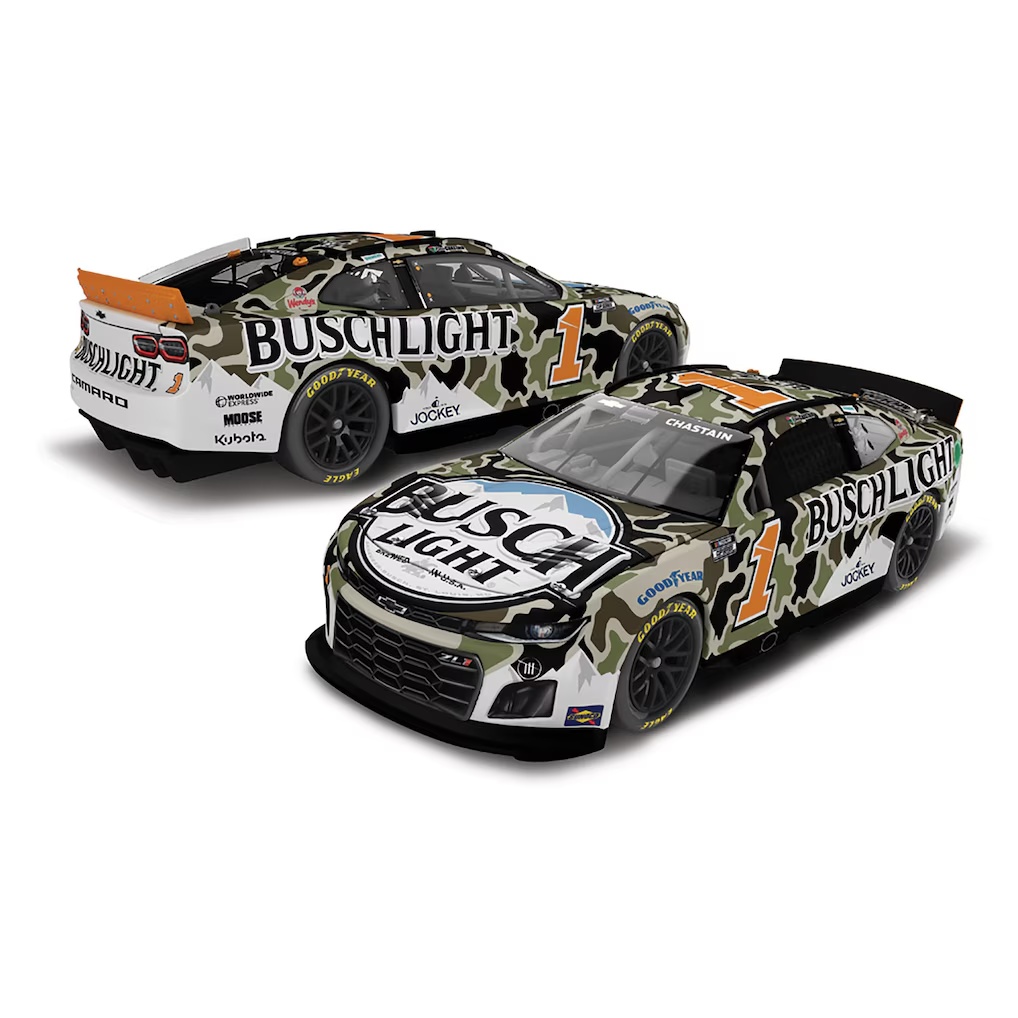 Ross Chastain Action Racing 2024 #1 Busch Light Camo 1:24 Autographed Regular Paint Die-Cast Chevrolet Camaro