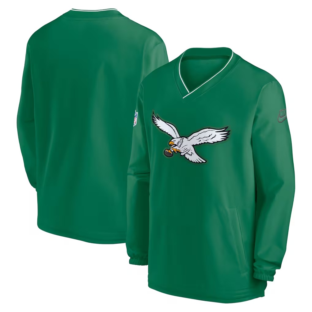 Philadelphia Eagles Nike 2024 Sideline Throwback Logo Long-Sleeve V-Neck Windshirt - Kelly Green
