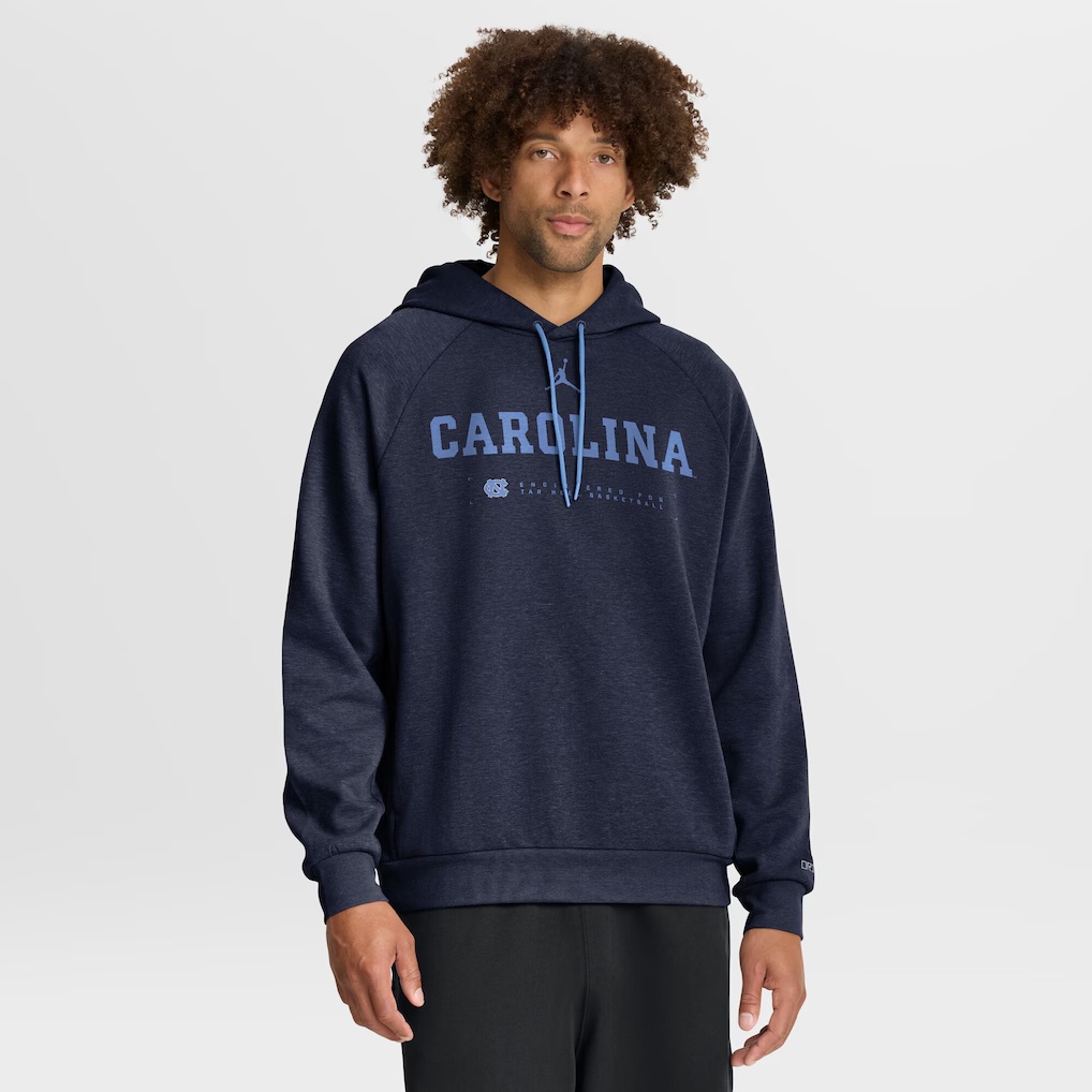 North Carolina Tar Heels Jordan Brand 2025 Courtside Basketball Practice Raglan Dri-FIT Hoodie - Navy