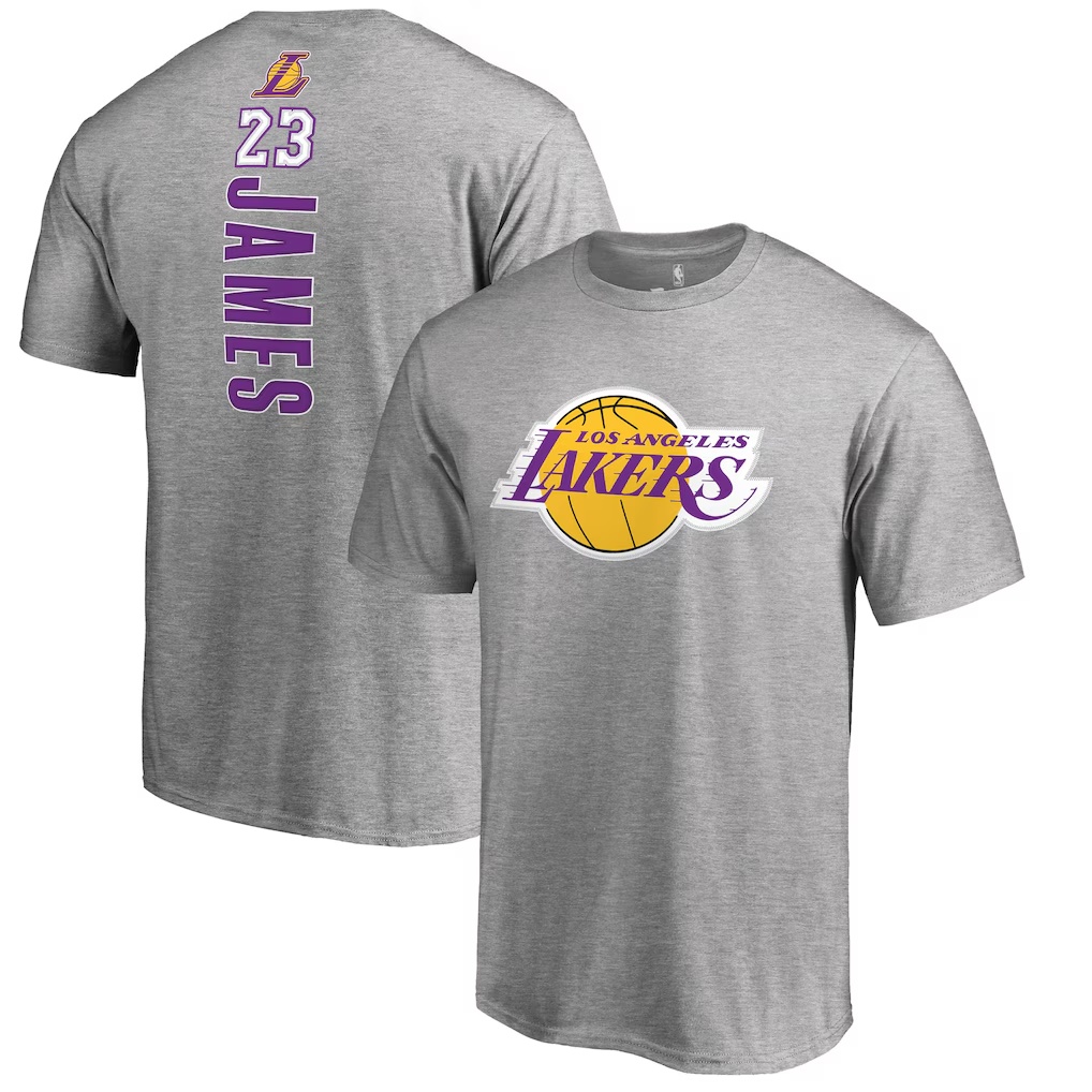 LeBron James Los Angeles Lakers Backer Name & Number T-Shirt - Heather Gray