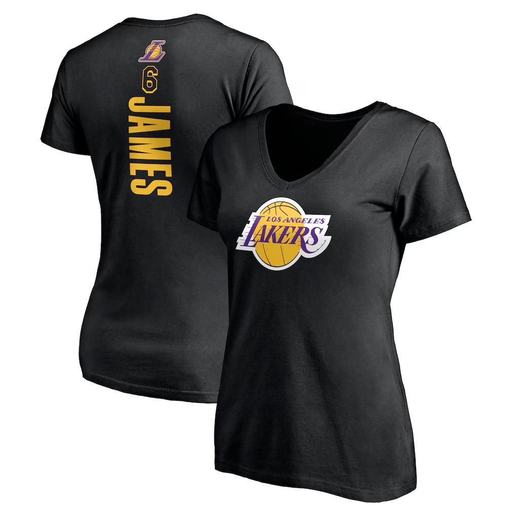 LeBron James Los Angeles Lakers Women's #6 Playmaker Name & Number V-Neck T-Shirt - Black