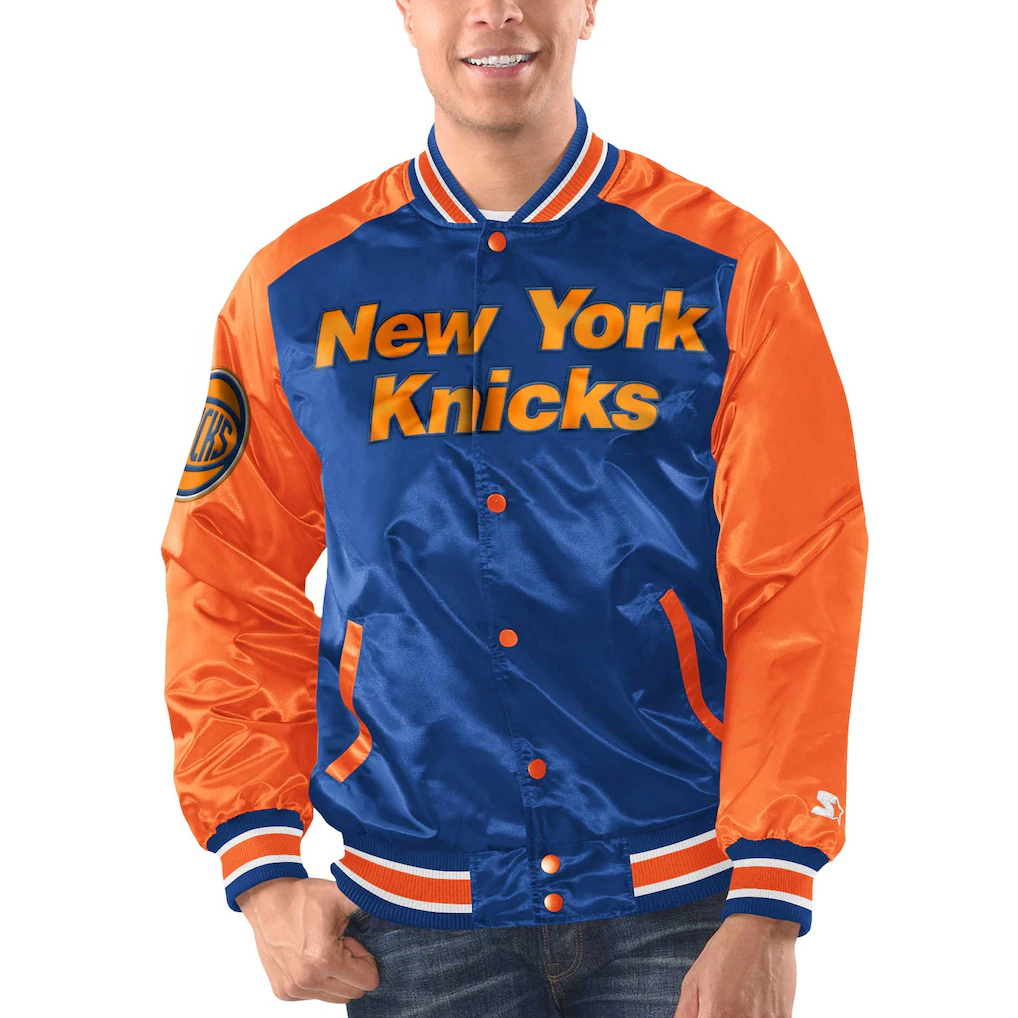 New York Knicks Starter Renegade Satin Full-Snap Varsity Jacket - Blue/Orange