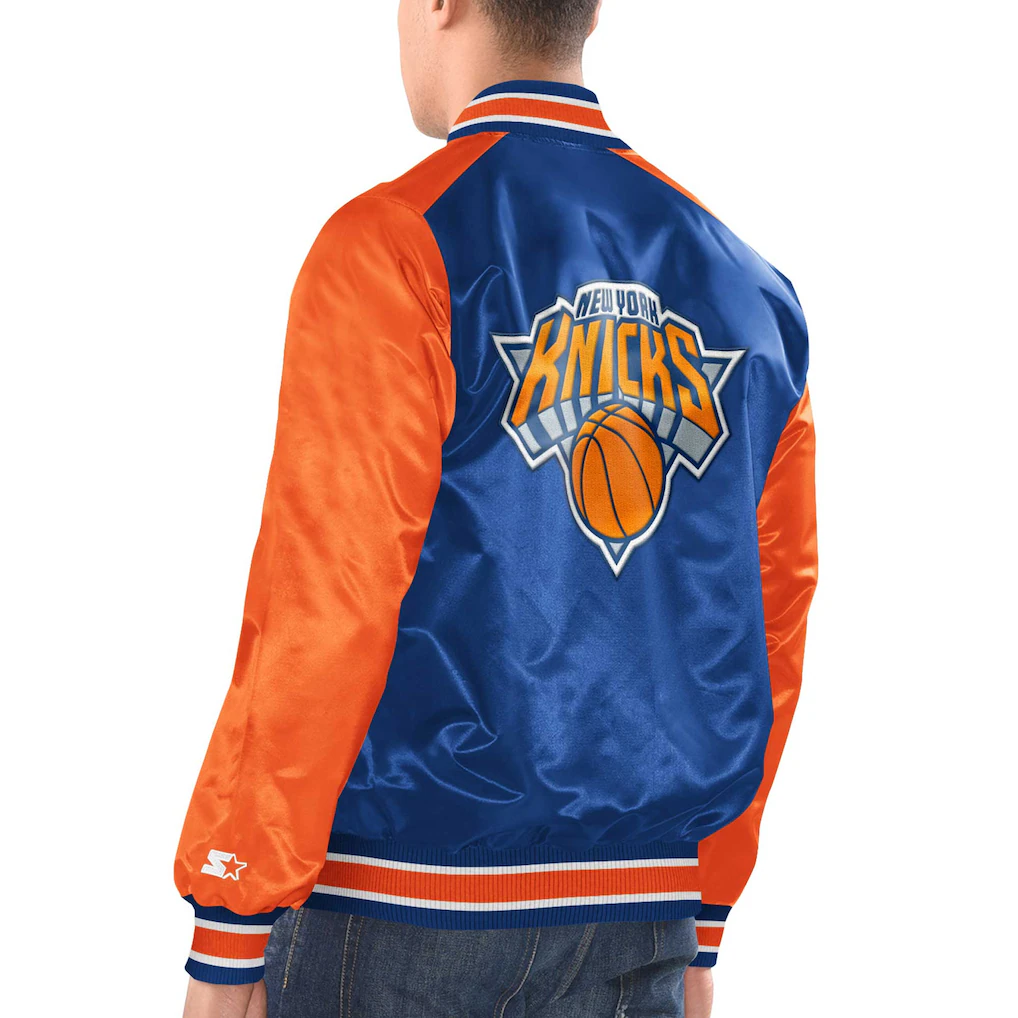 New York Knicks Starter Renegade Satin Full-Snap Varsity Jacket - Blue/Orange