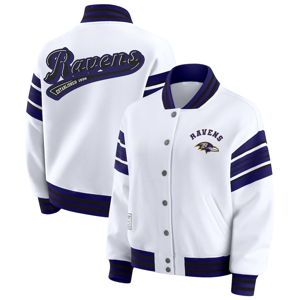 Baltimore Ravens WEAR by Erin Andrews Women's Full-Snap Fleece Sweatshirt Jacket - White