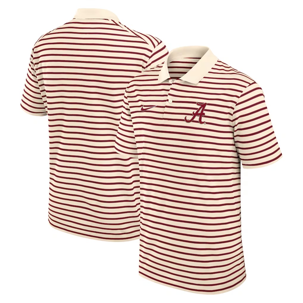 Alabama Crimson Tide Nike Primary Logo Striped Dri-FIT Polo - Cream