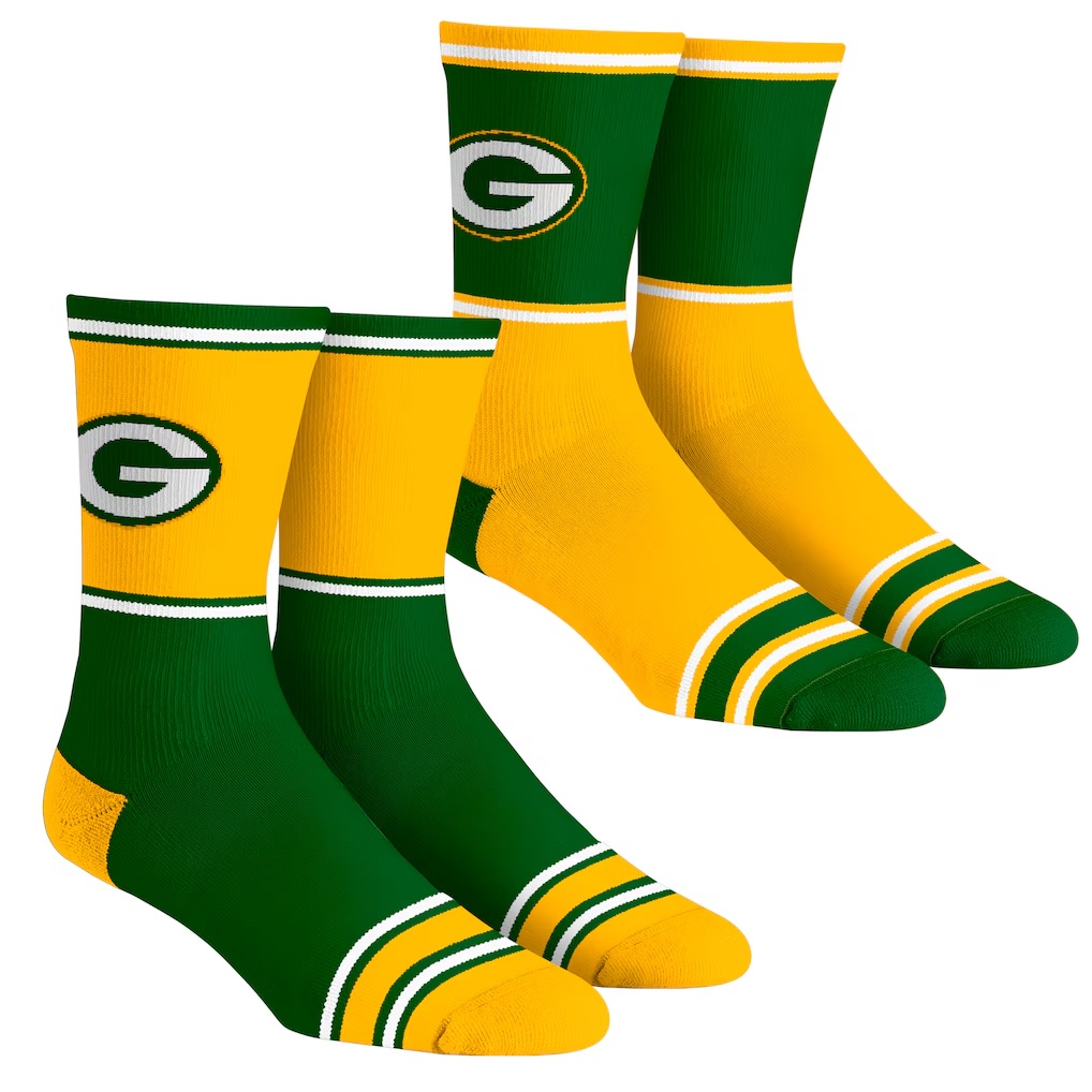 Green Bay Packers Rock Em Socks Unisex 2-Pack Color Block Crew Socks Set