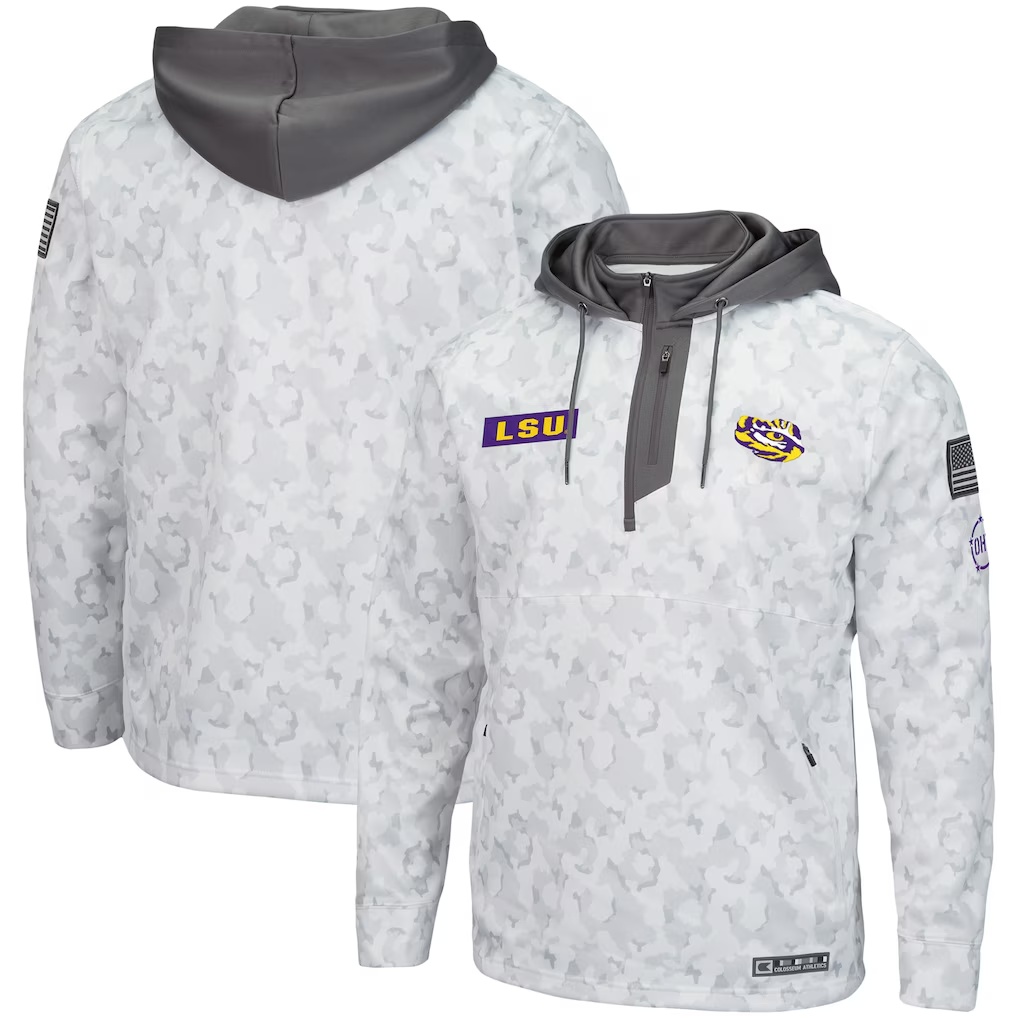 LSU Tigers Colosseum OHT Military Appreciation Quarter-Zip Hoodie - Arctic Camo