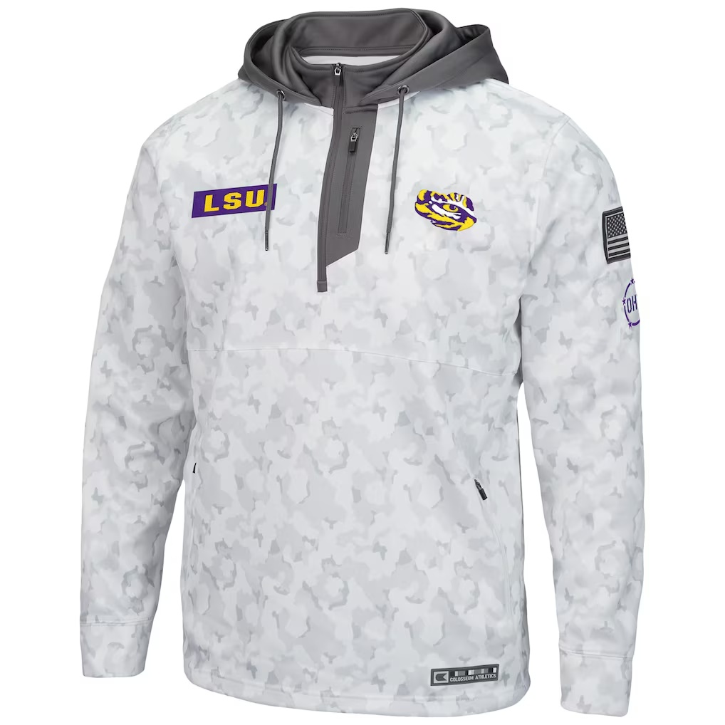LSU Tigers Colosseum OHT Military Appreciation Quarter-Zip Hoodie - Arctic Camo