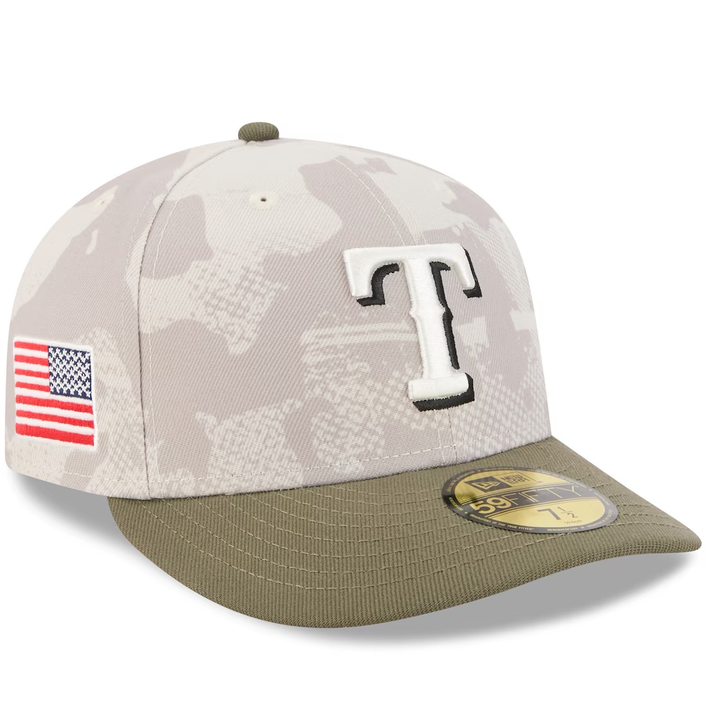 Texas Rangers New Era 2025 Armed Forces Day 59FIFTY Fitted Hat - Light Beige/Olive