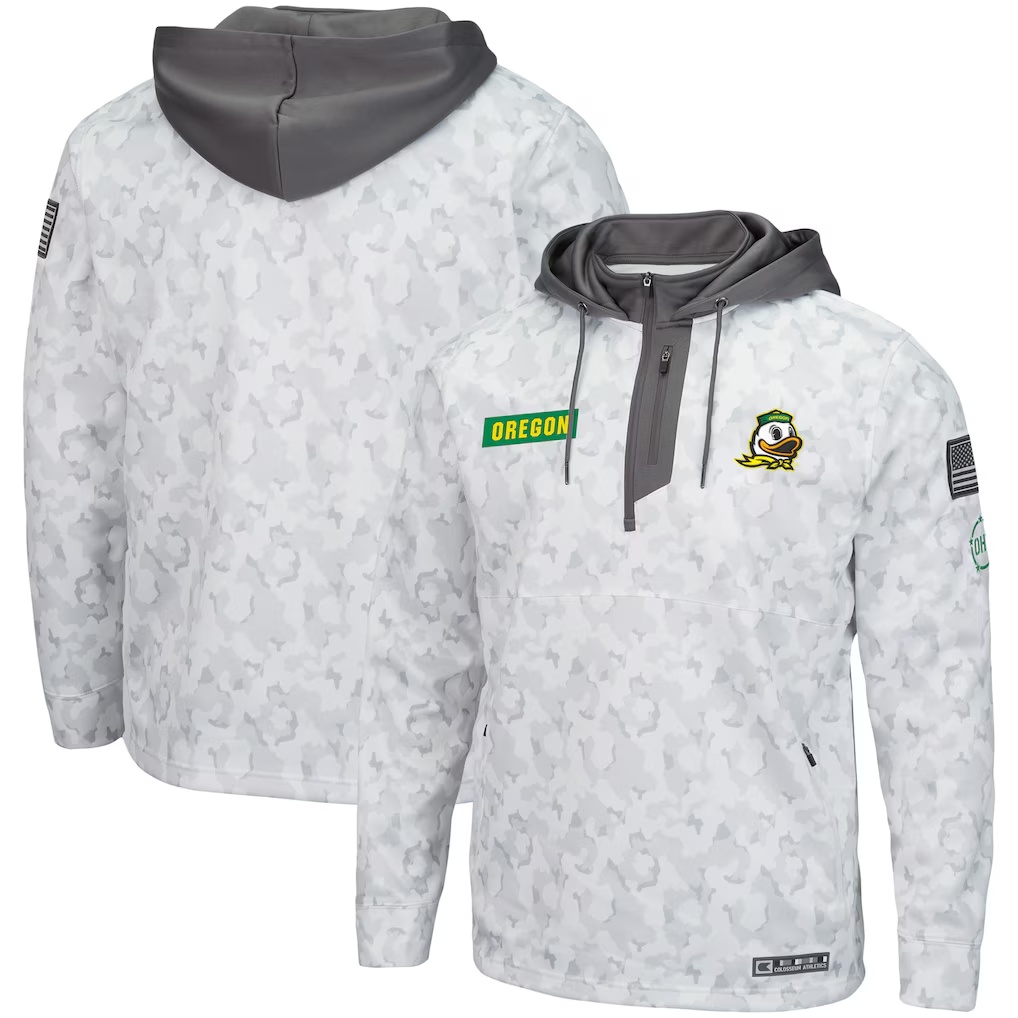 Oregon Ducks Colosseum OHT Military Appreciation Quarter-Zip Hoodie - Arctic Camo
