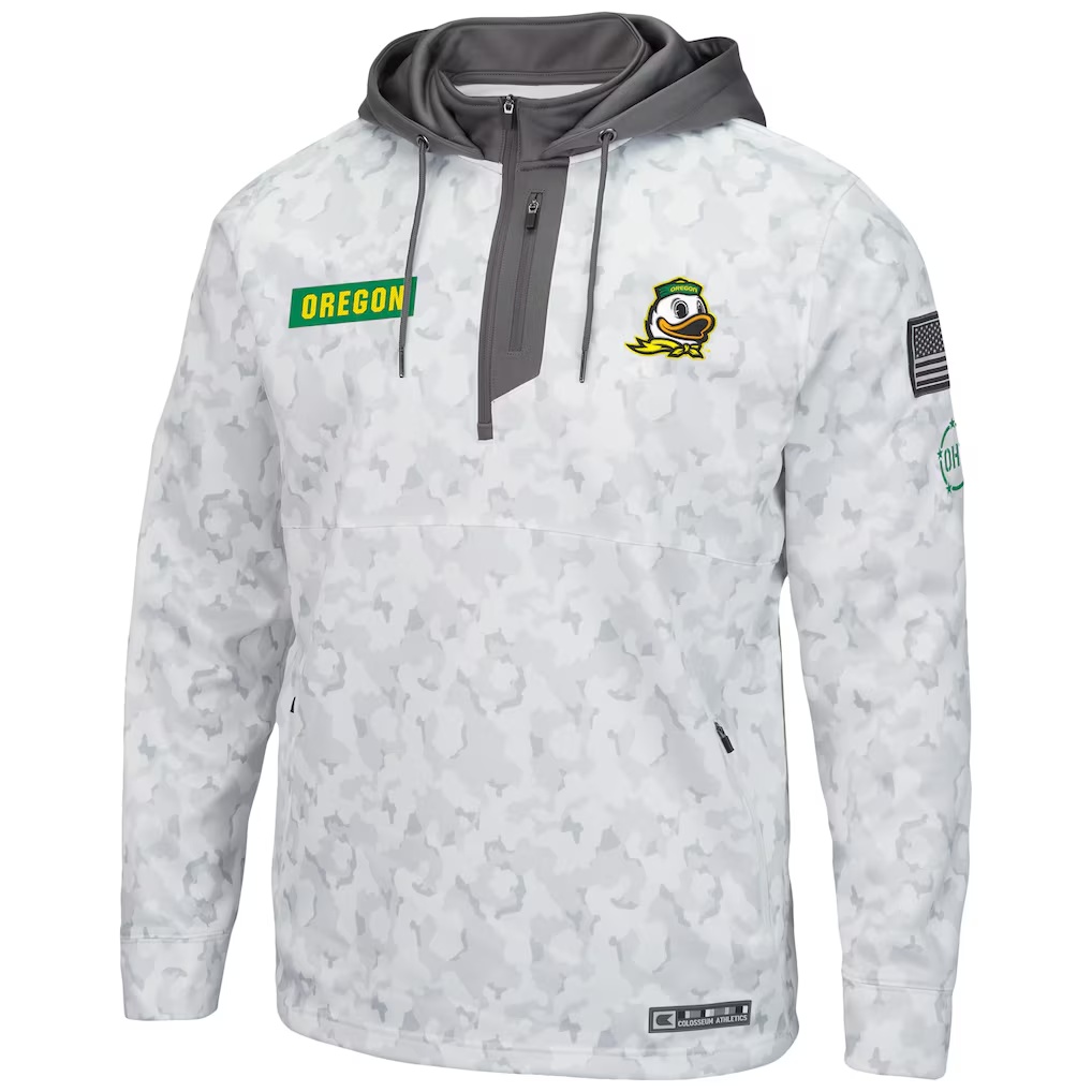 Oregon Ducks Colosseum OHT Military Appreciation Quarter-Zip Hoodie - Arctic Camo
