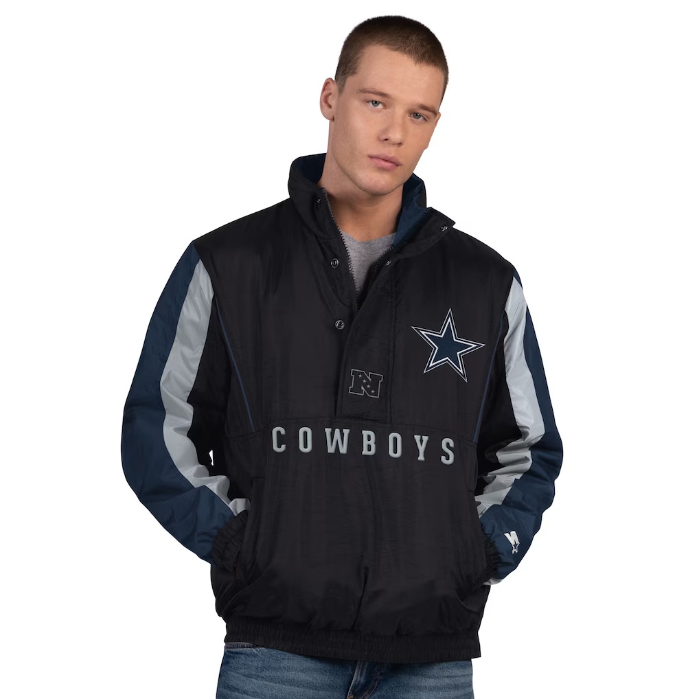 2403-Dallas-Cowboys-Starter-Thursday-Night-Gridiron-Vintage-Logo-Half-Zip-Jacket-Black-1.jpg Dallas Cowboys Starter Thursday Night Gridiron Vintage Logo Half-Zip Jacket - Black