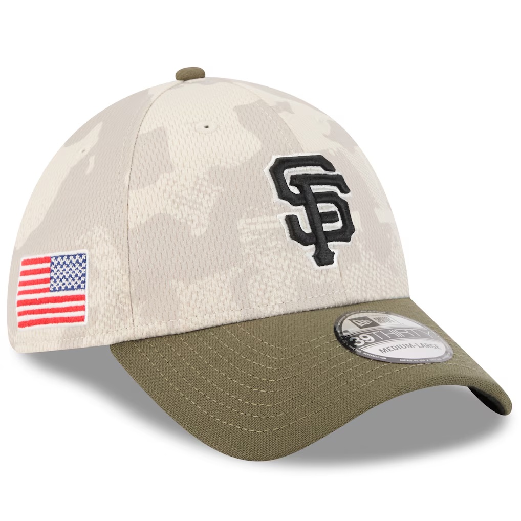 San Francisco Giants New Era 2025 Armed Forces Day 39THIRTY Flex Hat - Light Beige/Olive
