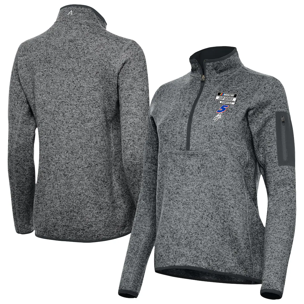 Kyle Larson Antigua Women's Two-Time NASCAR Cup Series Champion Fortune Half-Zip Pullover - Heather Black
