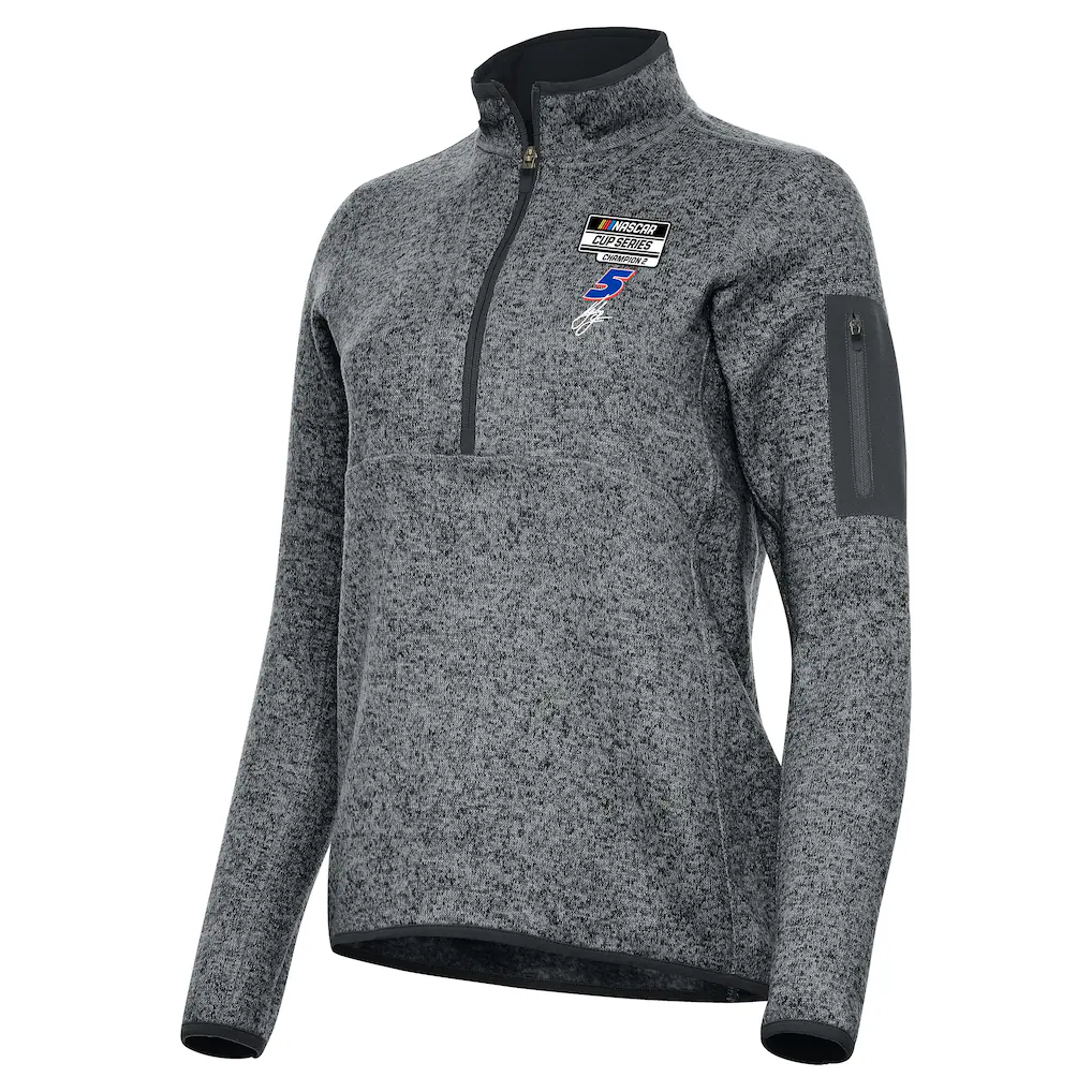 Kyle Larson Antigua Women's Two-Time NASCAR Cup Series Champion Fortune Half-Zip Pullover - Heather Black