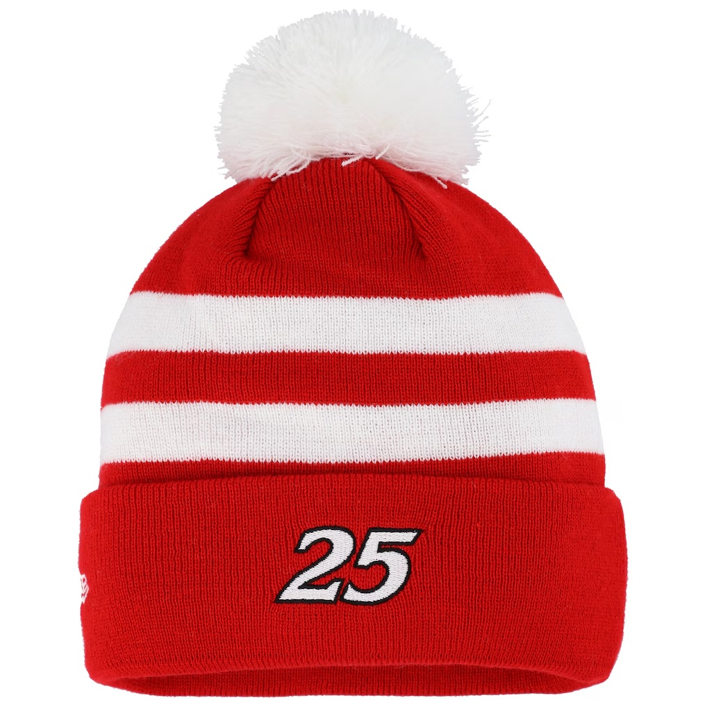 Ken Schrader New Era Bud King of Beers Cuffed Knit Hat with Pom - Scarlet