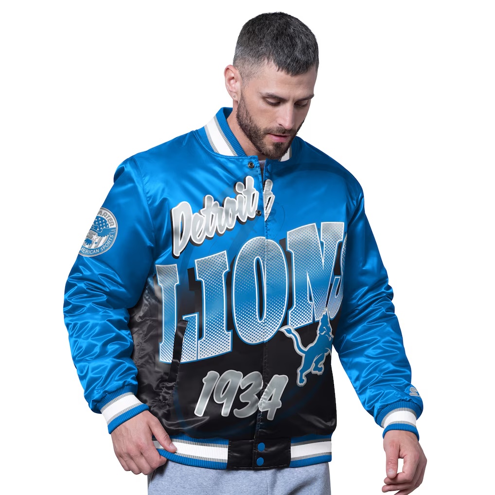 Detroit Lions Starter Pass Rush Varsity Full-Snap Jacket - Blue