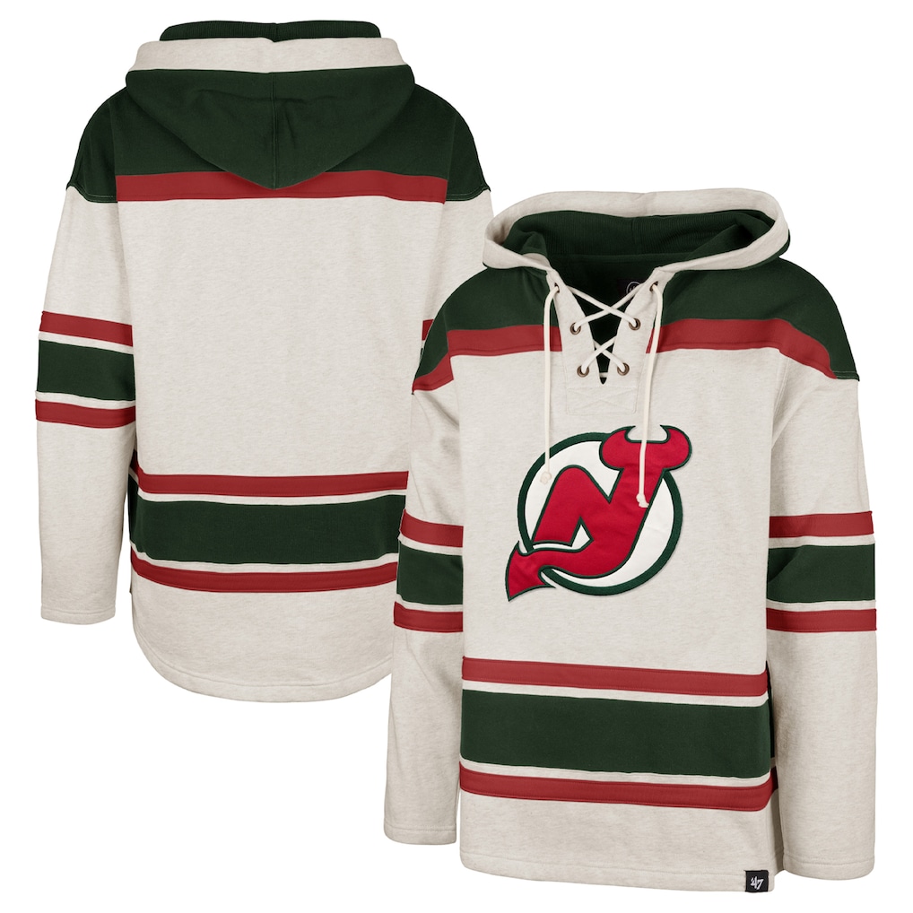 New Jersey Devils '47 Rockaway Lace-Up Pullover Hoodie - Oatmeal