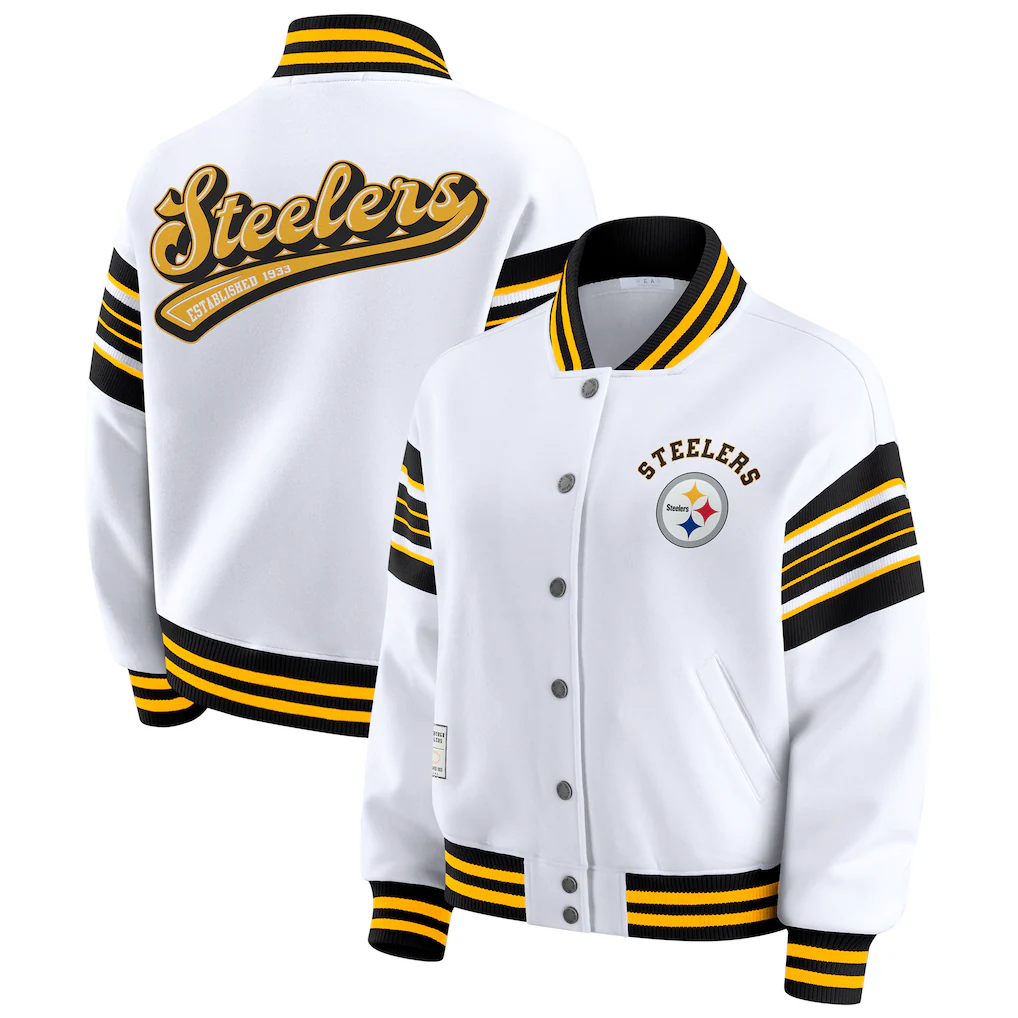 Pittsburgh Steelers WEAR by Erin Andrews Women's Full-Snap Fleece Sweatshirt Jacket - White