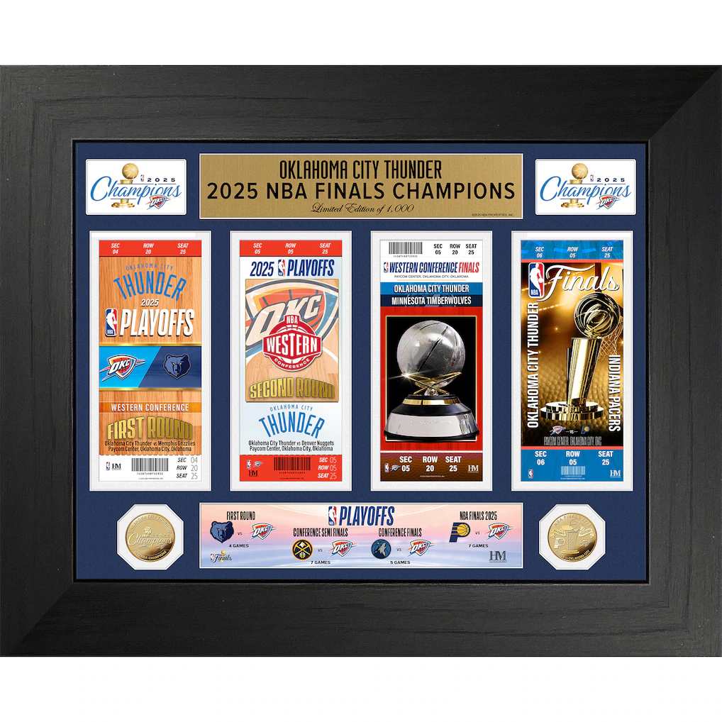 Oklahoma City Thunder Highland Mint 2025 NBA Finals Champions 18" x 22" Deluxe Ticket & Gold Coin Collection Photo Mint