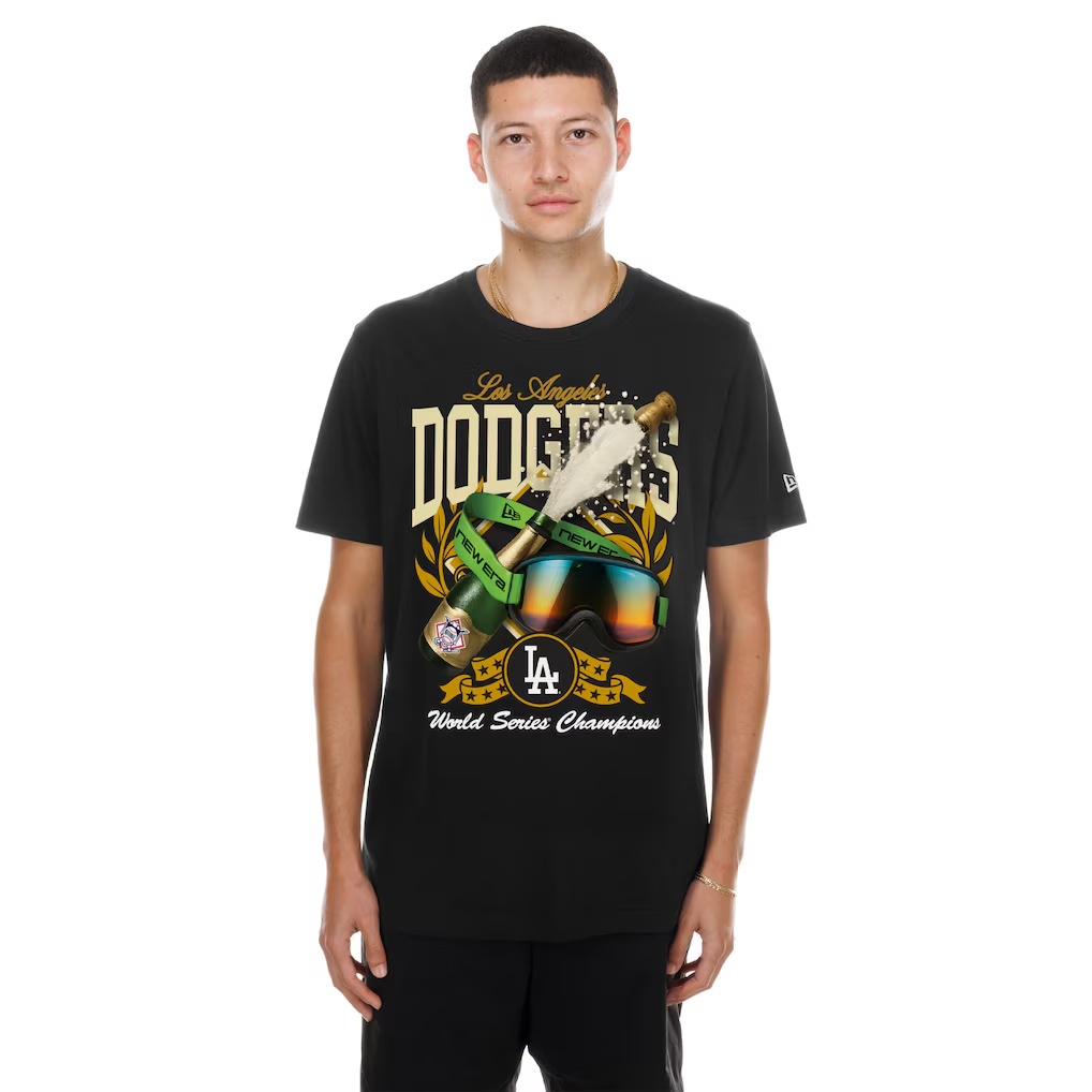 Los Angeles Dodgers New Era 2025 World Series Champions Champagne T-Shirt - Black
