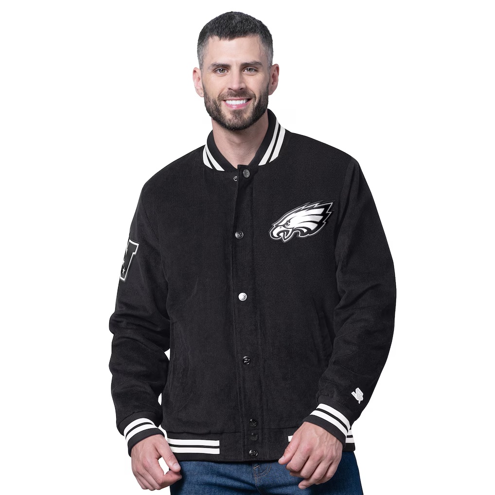 Philadelphia Eagles Starter Blackout Corduroy Full-Snap Varsity Jacket - Black