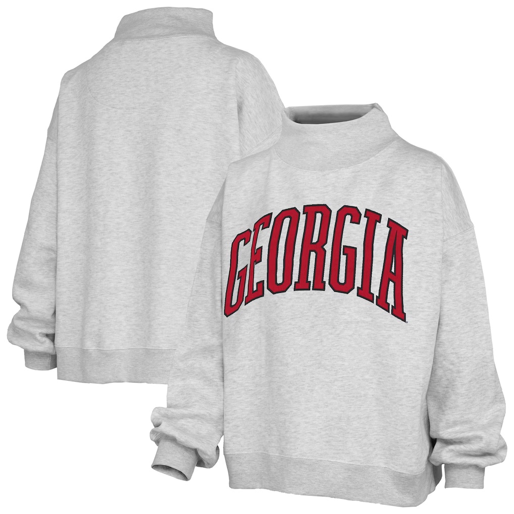 Georgia Bulldogs Pressbox Women's Oversized Nelson Mock Neck Sweatshirt - Heather Gray