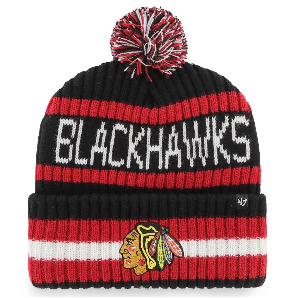 Chicago Blackhawks '47 Bering Cuffed Knit Hat with Pom - Black