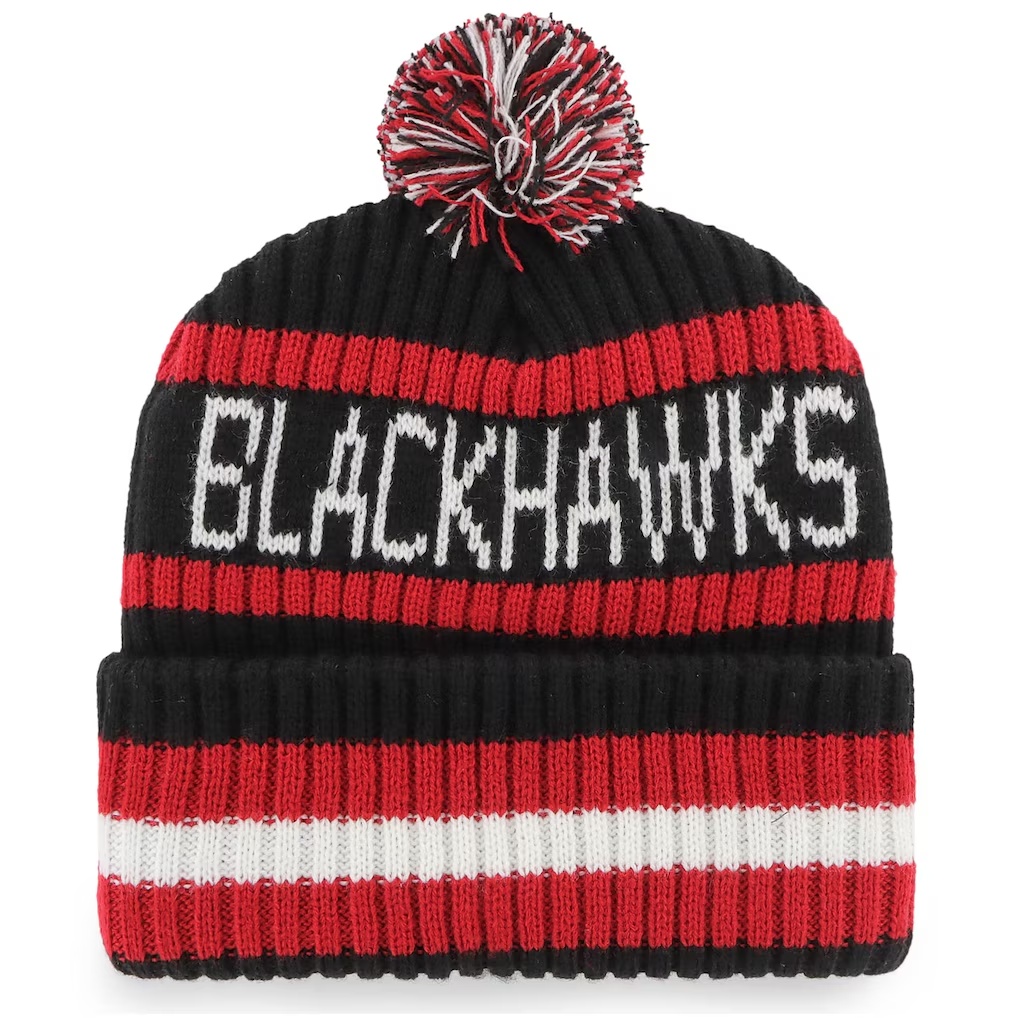Chicago Blackhawks '47 Bering Cuffed Knit Hat with Pom - Black