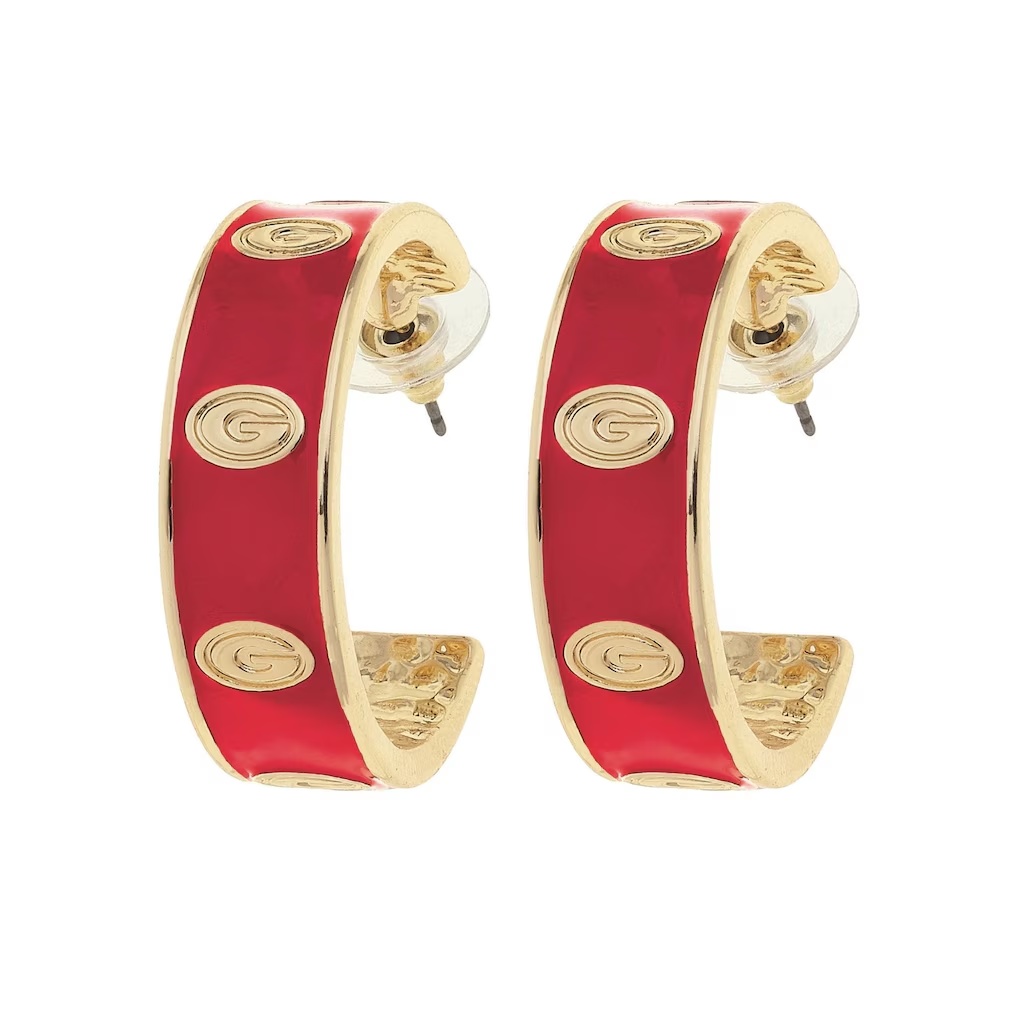 Georgia Bulldogs CANVAS Style 18k Gold-Plated Enamel Logo Hoop Earrings