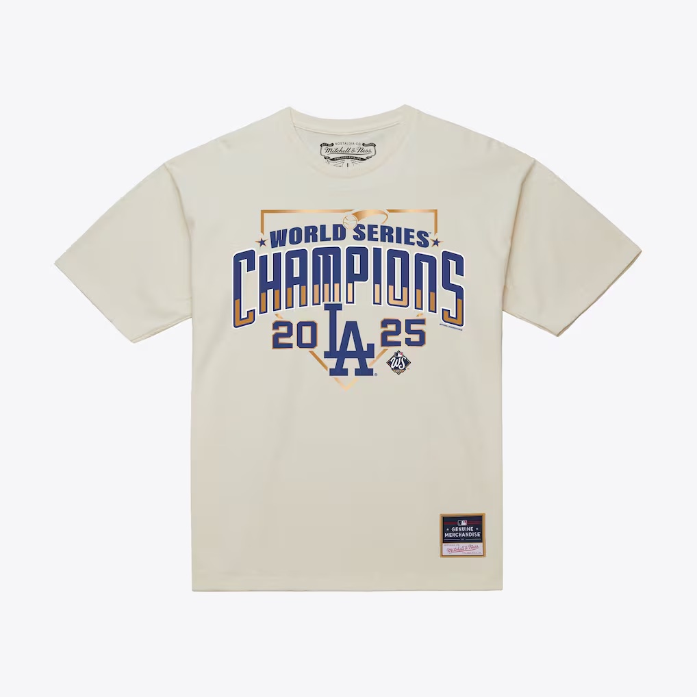Los Angeles Dodgers Mitchell & Ness 2025 World Series Champions Arch T-Shirt - Cream