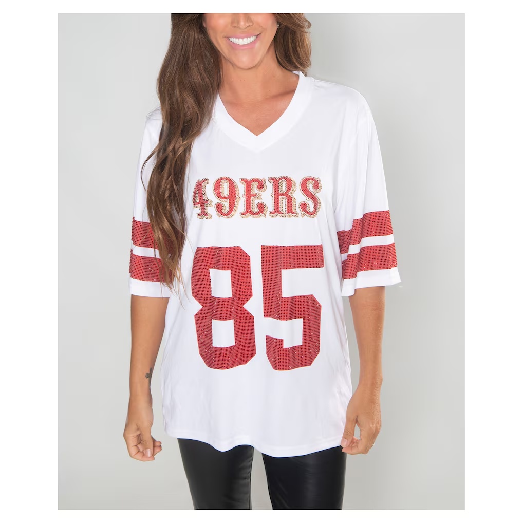 George Kittle San Francisco 49ers Cuce Women's Crystal V-Neck Tunic - White