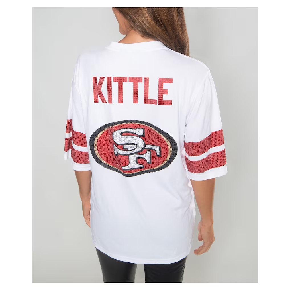 George Kittle San Francisco 49ers Cuce Women's Crystal V-Neck Tunic - White