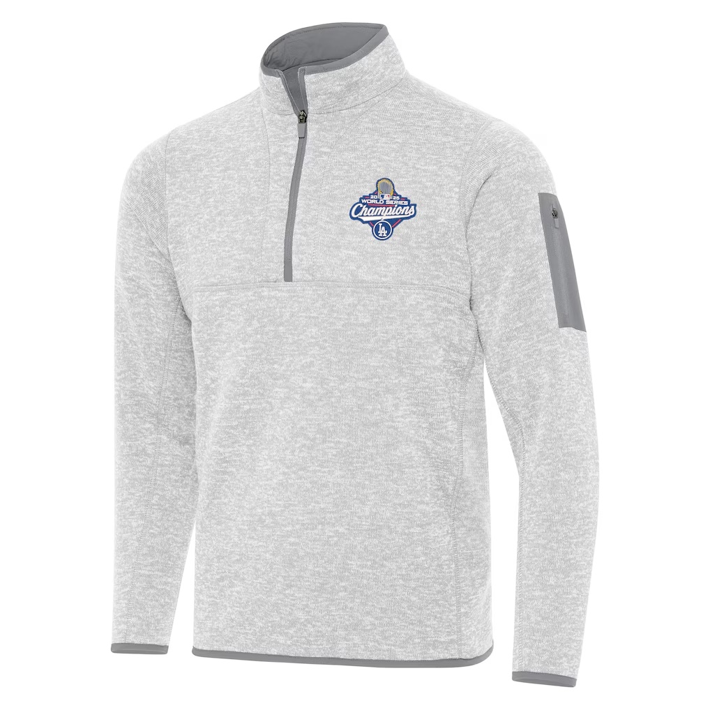 Los Angeles Dodgers Antigua Back-to-Back World Series Champions Fortune Quarter-Zip Pullover - Heather Gray