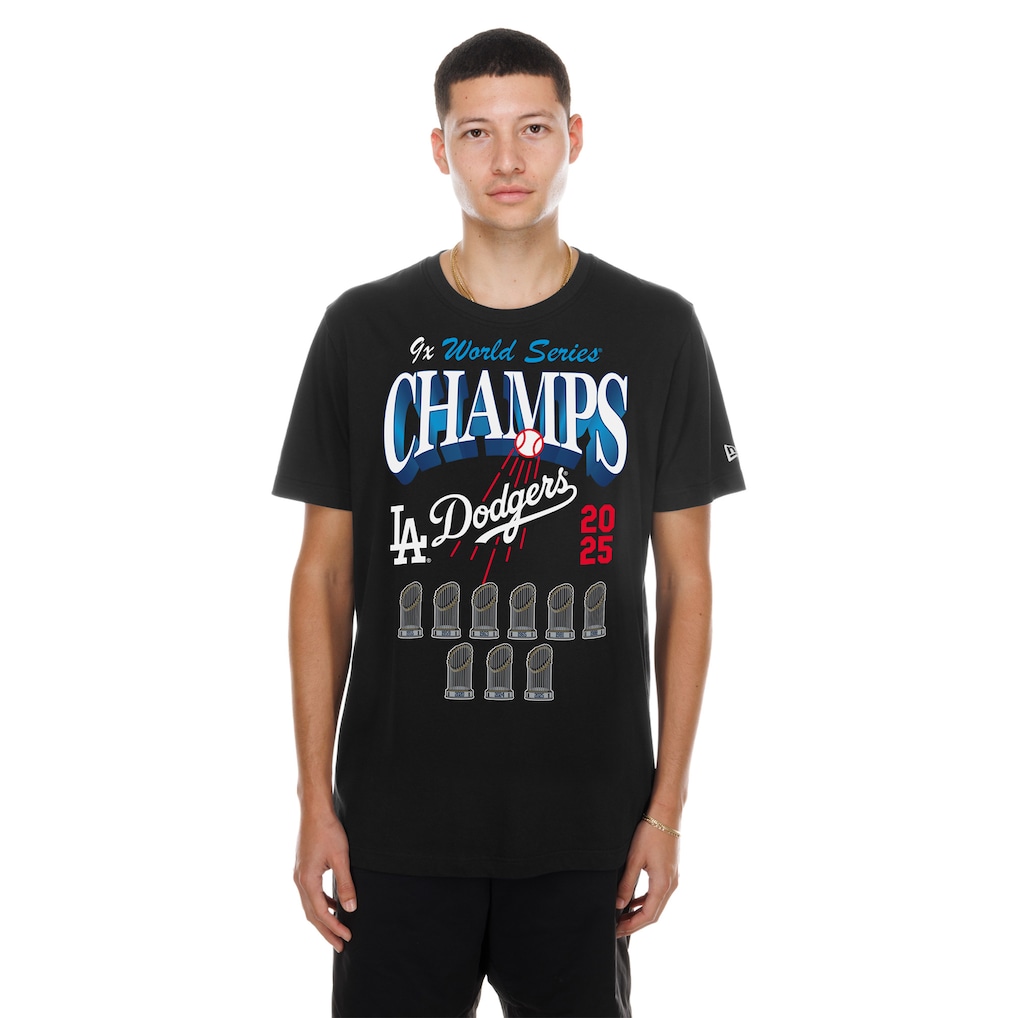 Los Angeles Dodgers New Era Nine-Time World Series Champions Trophy T-Shirt - Black