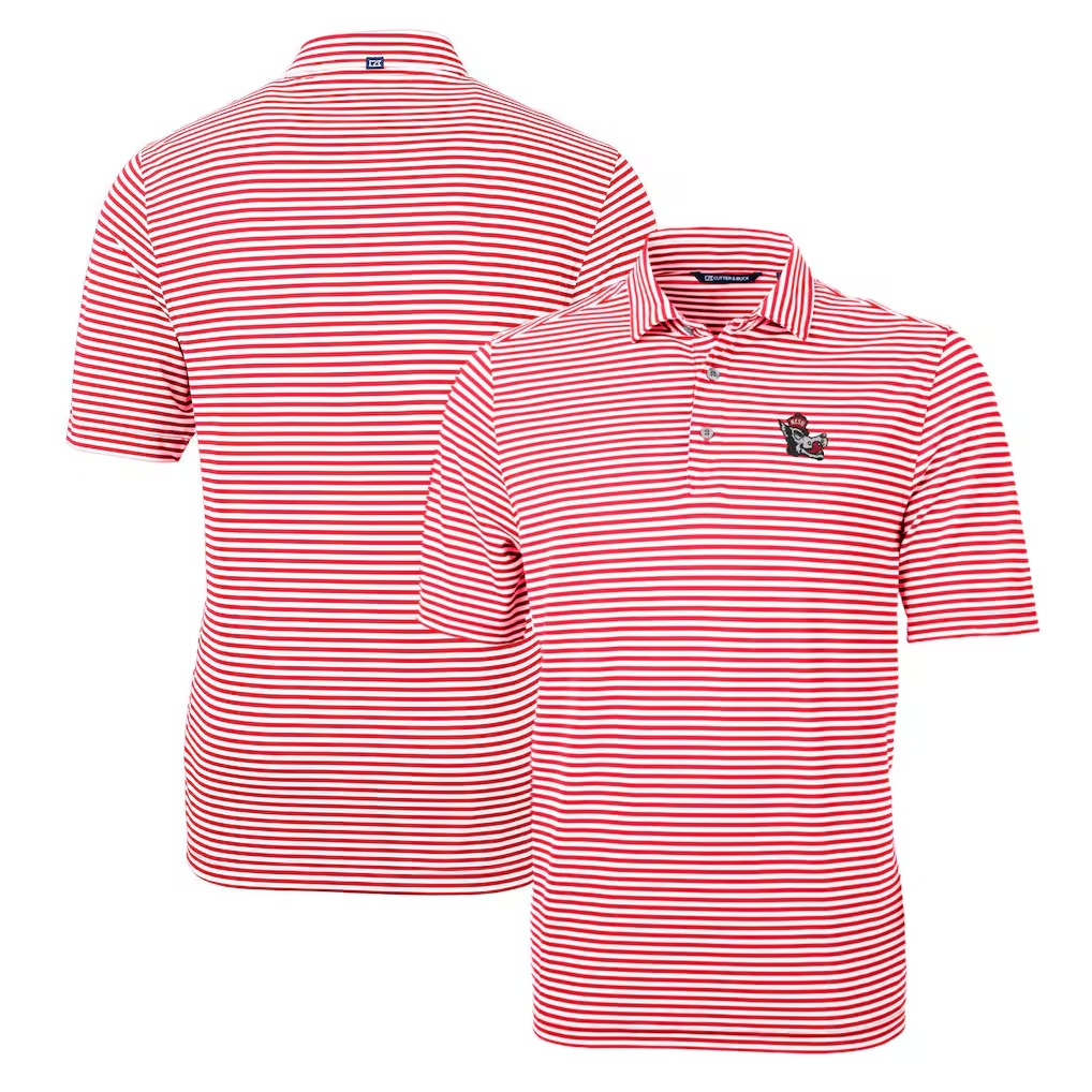 NC State Wolfpack Cutter & Buck Throwback Logo Virtue Eco Pique Stripe Recycled Polo - Red