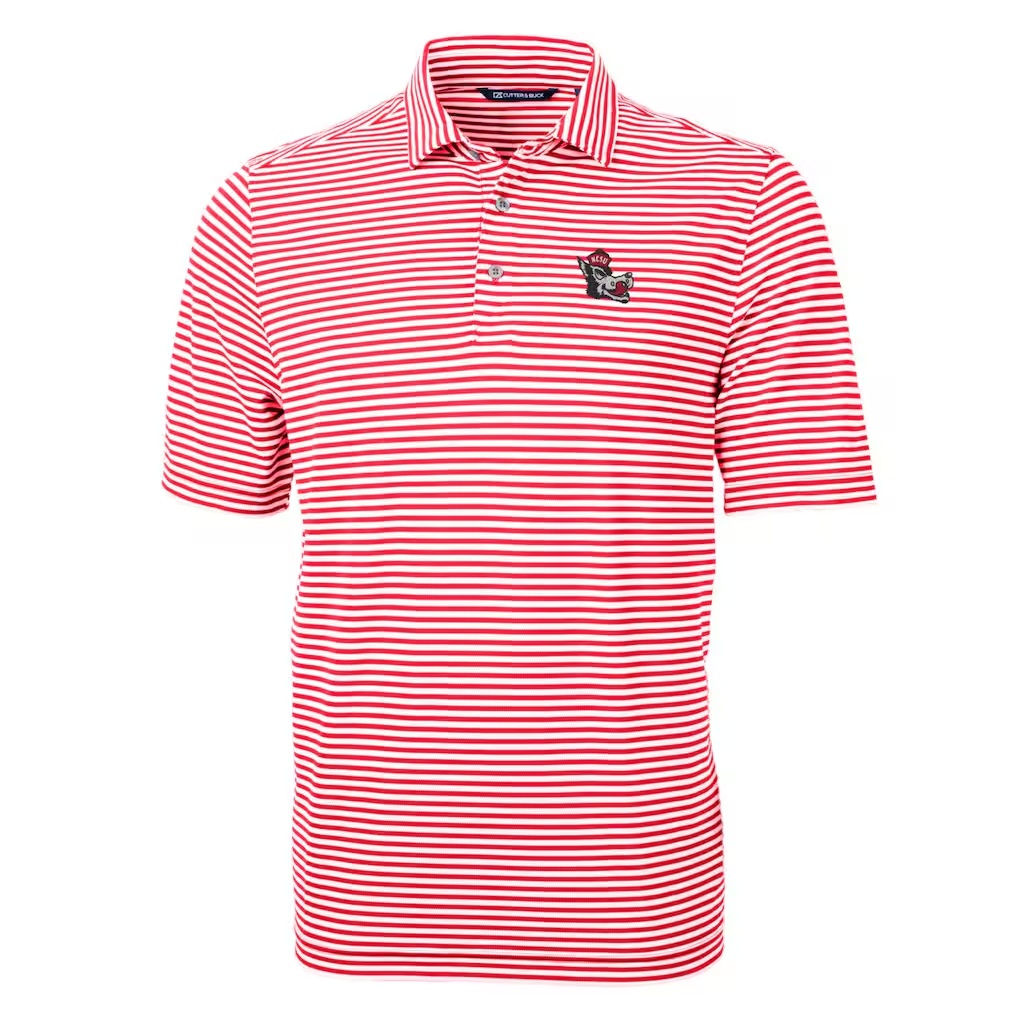 NC State Wolfpack Cutter & Buck Throwback Logo Virtue Eco Pique Stripe Recycled Polo - Red